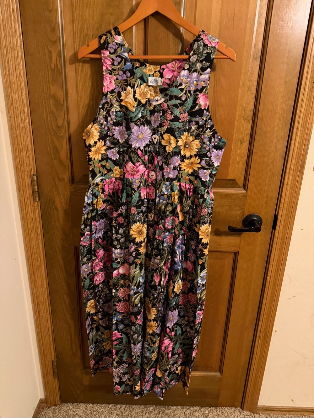 Vintage Dogwood Lane Prairie Fall Floral Midi Maxi Dress Novelty Buttons M